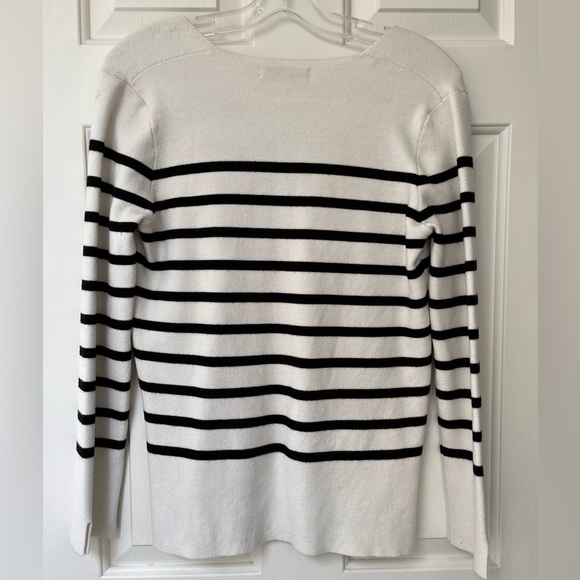 Zara Striped Knit Faux Leather Pocket Pullover Sweater M Black & White - Picture 8 of 13